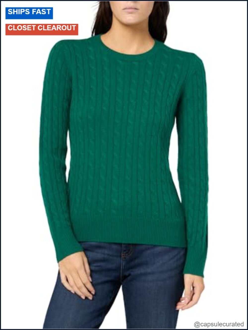Cashmere Wool Cable Crewneck Pullover Sweater Long Sleeve